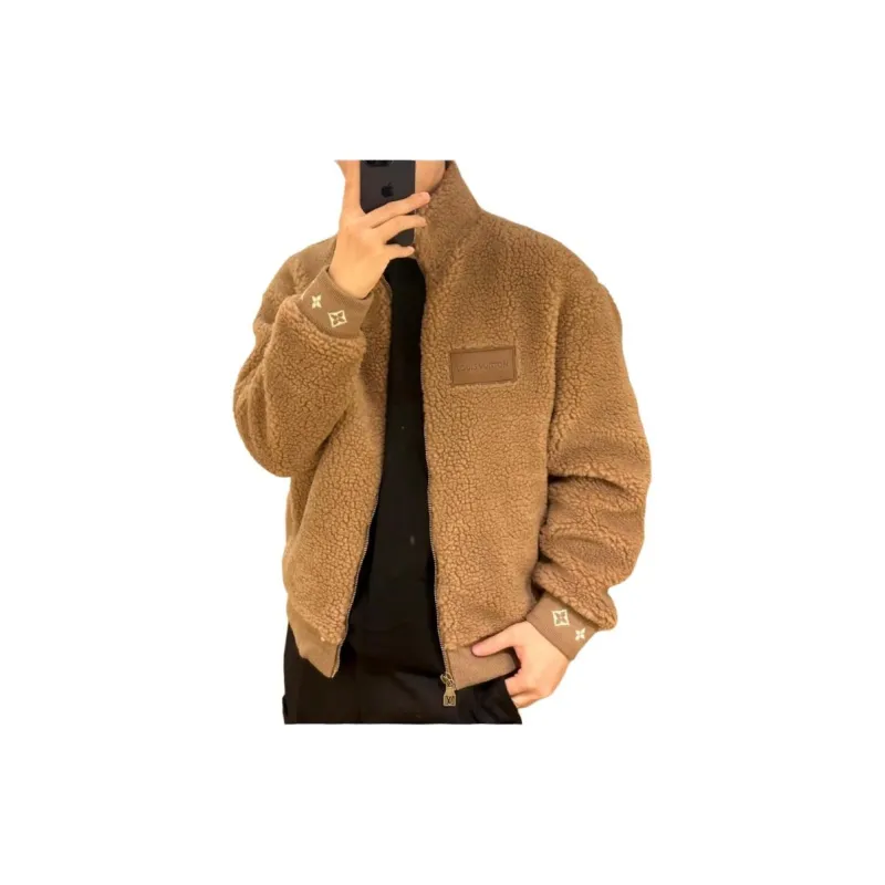 LOUIS VUITTON 1AGLXN Leather Patch Fleece Blouson-2