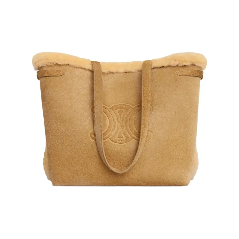 CELINE CabasCuir Triomphe Suede Calfskin Tote Bag Shopping Bag Handbag Shoulder Bag Medium Size Women's Natural-1