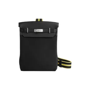 HERMES Hac A Dos Woolycot Canvas With Swift Leather Shoulder Bag Large Size Women's Black/Stone Grey