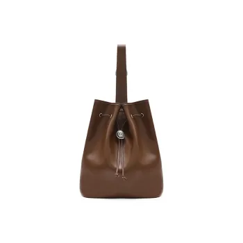 MUVA Cowhide Split Leather Crossbody Bag Shoulder Bag Bucket Bag Large Size Women's Smoky Tea Brown/Twilight Black