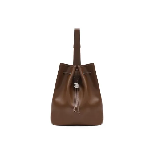 MUVA Cowhide Split Leather Crossbody Bag Shoulder Bag Bucket Bag Large Size Women's Smoky Tea Brown/Twilight Black
