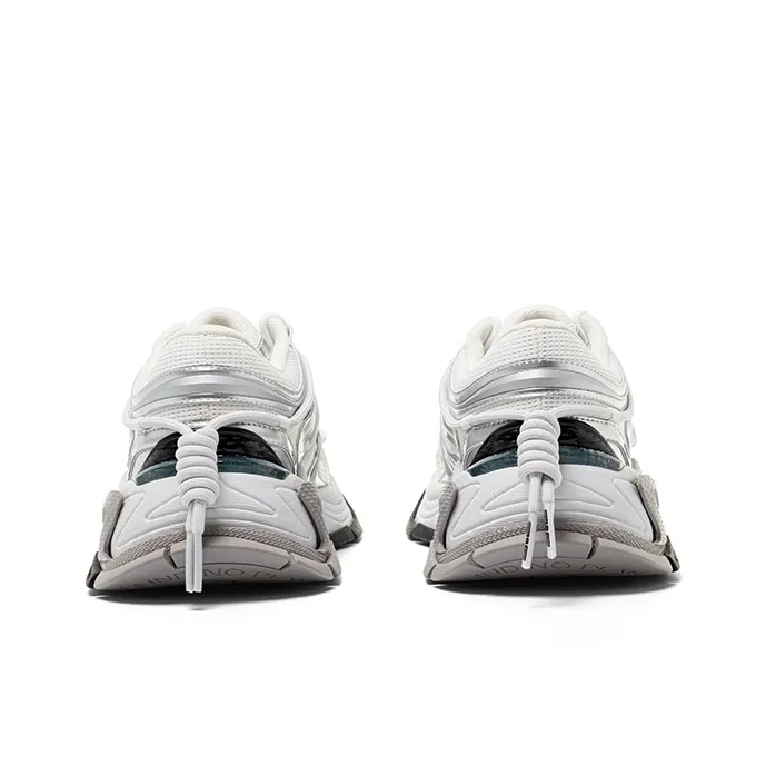 BLINDNOPLAN Anti Slip Wear Resistant Low Top Casual Vintage Chunky Sneakers Running Shoes Unisex White Silver-4