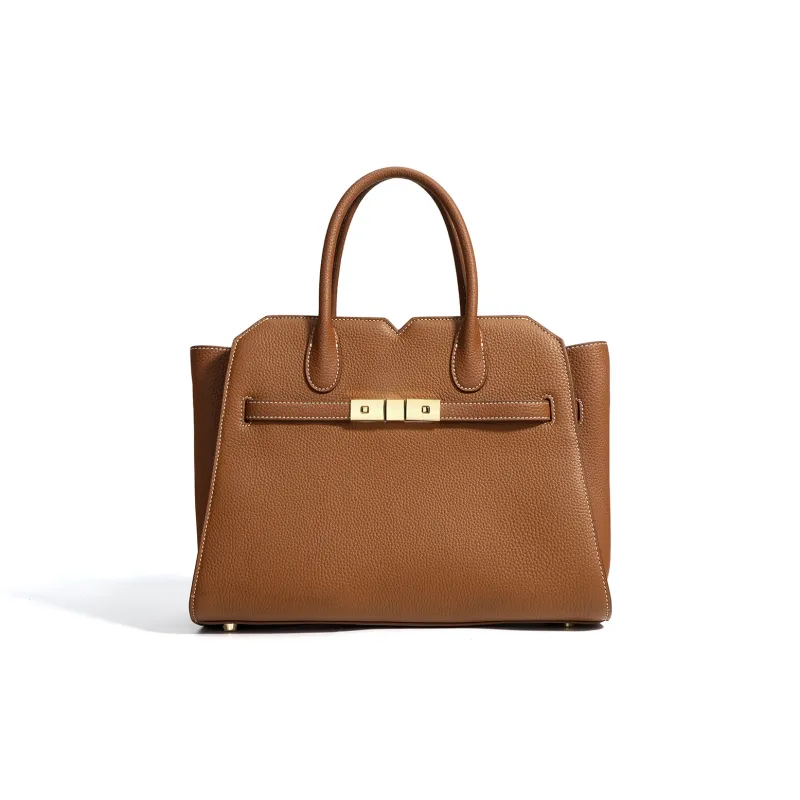 NIUMJ Top Grain Cow Leather Handbag Regular Women's Black/Modern Gray/Amber Gold-4