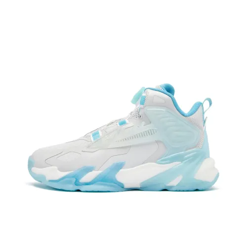 QIAODAN Cushioning, Wear Resistant Mid Top Children's Basketball Shoes Serene Wave Blue Teenagers