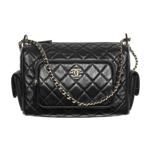 CHANEL Smooth Finish Grain Lambskin Camera Bag Handbag Shoulder Bag Crossbody Bag Large Size Women's Black