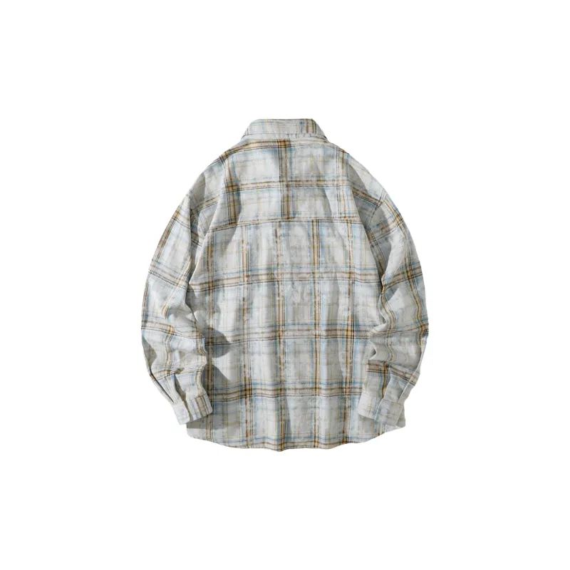 PEIMENG Shirt Unisex Yellow White Plaid-1