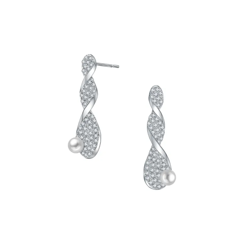 BABYBEI 925 Sterling Silver White Gold Shell Pearl Synthetic Cubic Zirconia Stud Earrings Women's-3