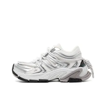 BLINDNOPLAN Anti Slip Wear Resistant Low Top Casual Vintage Chunky Sneakers Running Shoes Unisex White Silver