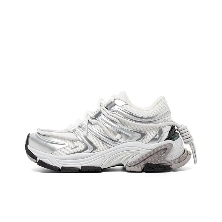 BLINDNOPLAN Anti Slip Wear Resistant Low Top Casual Vintage Chunky Sneakers Running Shoes Unisex White Silver-0