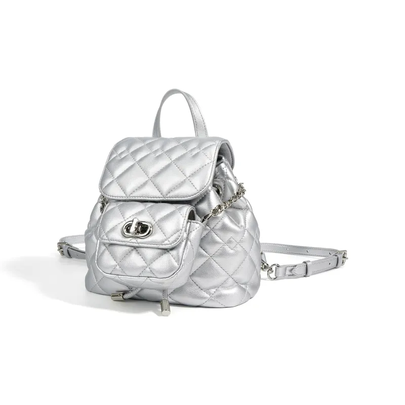 NIUMJ Cow Leather Backpack Regular Women's Black/Silver/Coffee/Apricot-2