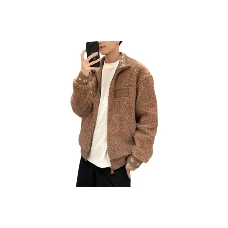 LOUIS VUITTON 1AGLXN Leather Patch Fleece Blouson-1