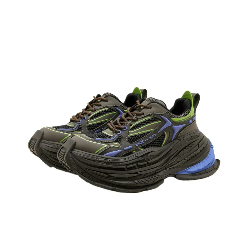 M88M Cushioned Slip Resistant Height Increasing Low Top Chunky Sneakers Unisex Olive Green-1