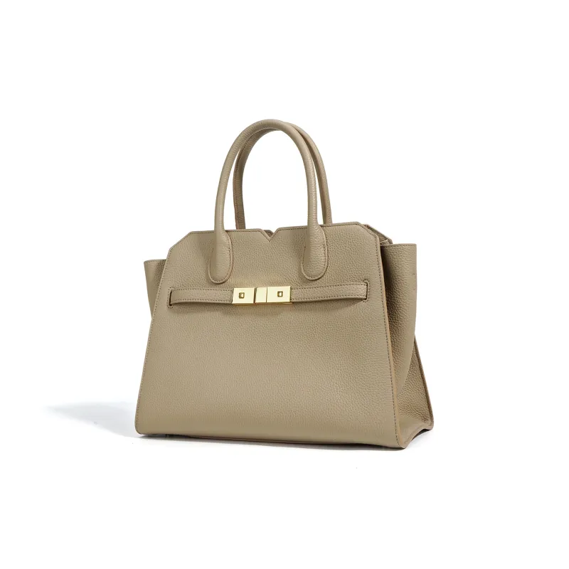 NIUMJ Top Grain Cow Leather Handbag Regular Women's Black/Modern Gray/Amber Gold-3