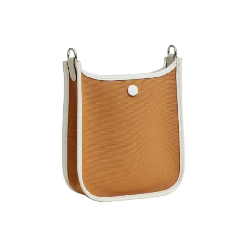 HERMES Evelyne Officier Canvas With Swift Calfskin Evelyn Shoulder Bag, Crossbody Bag Women's Sand Dune & Light Gray-2
