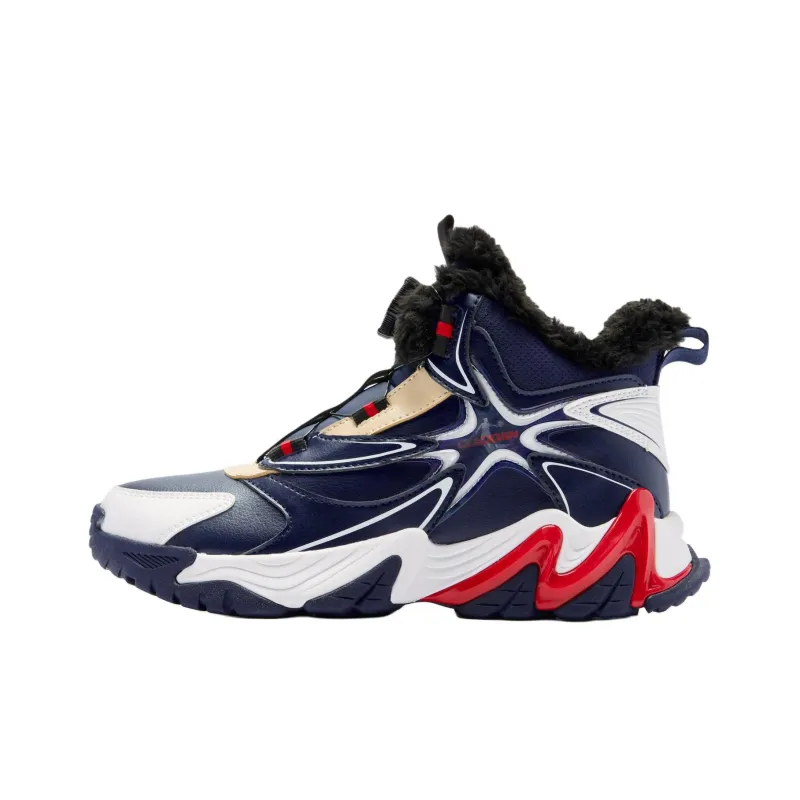 QIAODAN Crampons 3.0 Slip Resistant, Abrasion Resistant, Thermal High Top Kids Lifestyle Shoes Blue White Teenagers-0