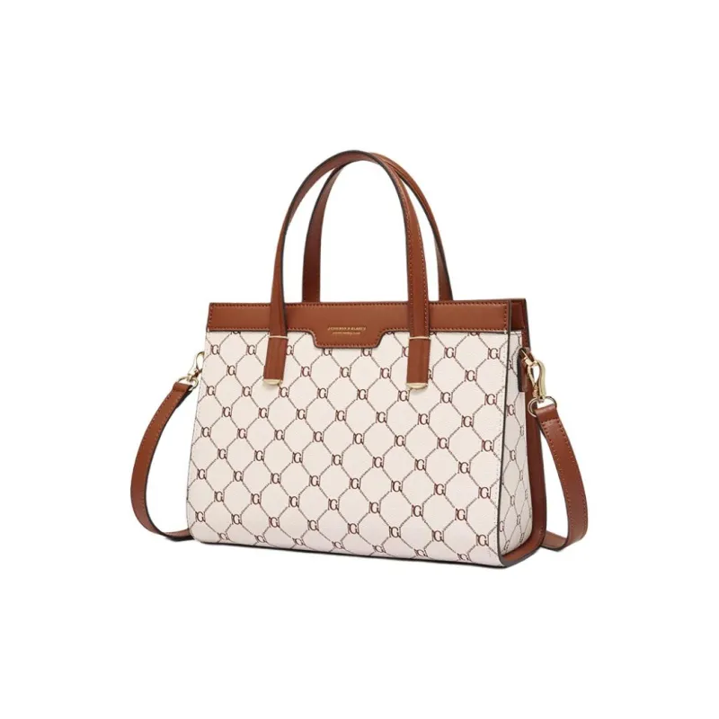 Geshiman PVC Shoulder Bag Crossbody Bag Handbag Large Size Women's Coffee/Ecru-5