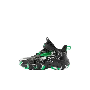 QIAODAN Anti Slip Wear Resistant Mid Top Children's Basketball Shoes Black Green Children Aged 3 7 Years Old