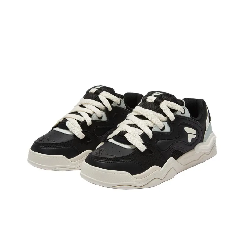 FILA Anti Slip Wear Resistant Low Top Skateboard Shoes Women's Black White-1