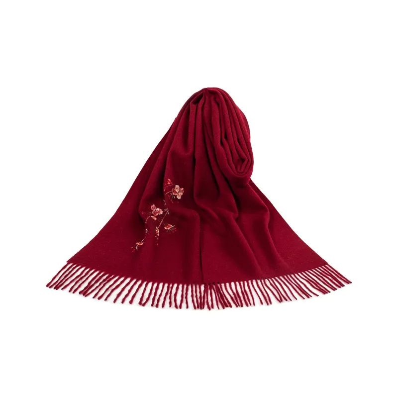 Shanghai Story 100% Sheep Wool Small Shawl Knit Scarves Women's Dark Fragrant Plum 5 Colors Available-0