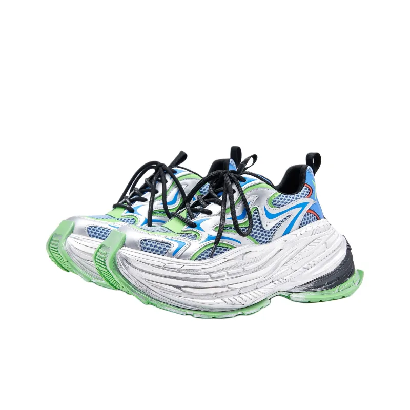 M88M Cushioned Wear Resistant Height Increasing Low Top Chunky Sneakers Unisex Green Silver-1