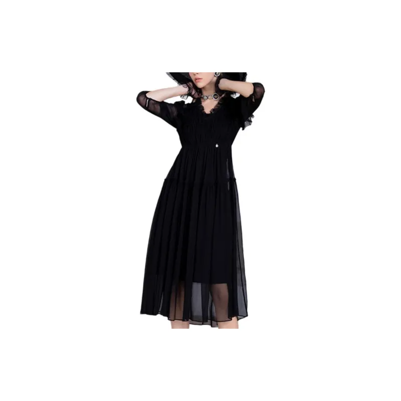 BESIONIA SS23 Long Sleeved Dresses Women's Black-2