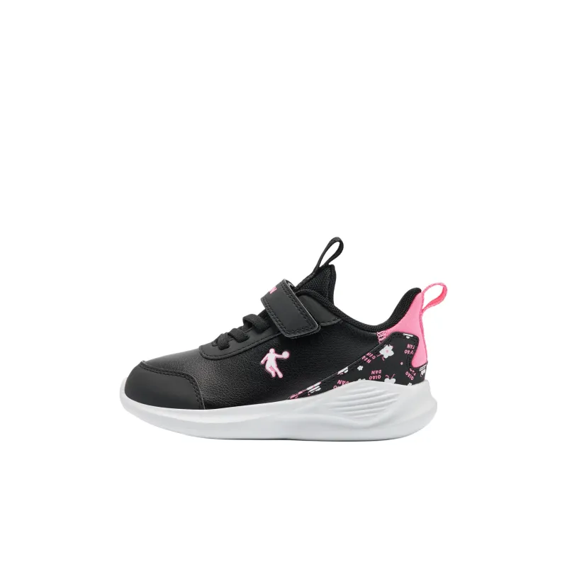 QIAODAN Anti Slip Wear Resistant Low Top Kids' Running Shoes Black Pink Children Aged 3 7 Years Old-0