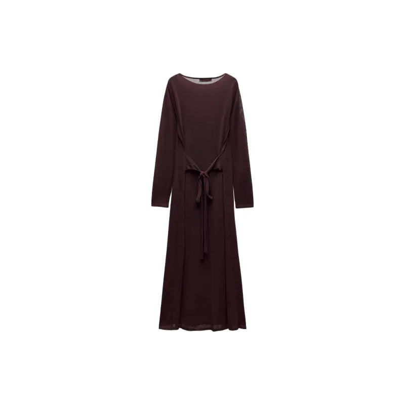 ZARA Long Sleeved Dress Women's Dark Red Color-1