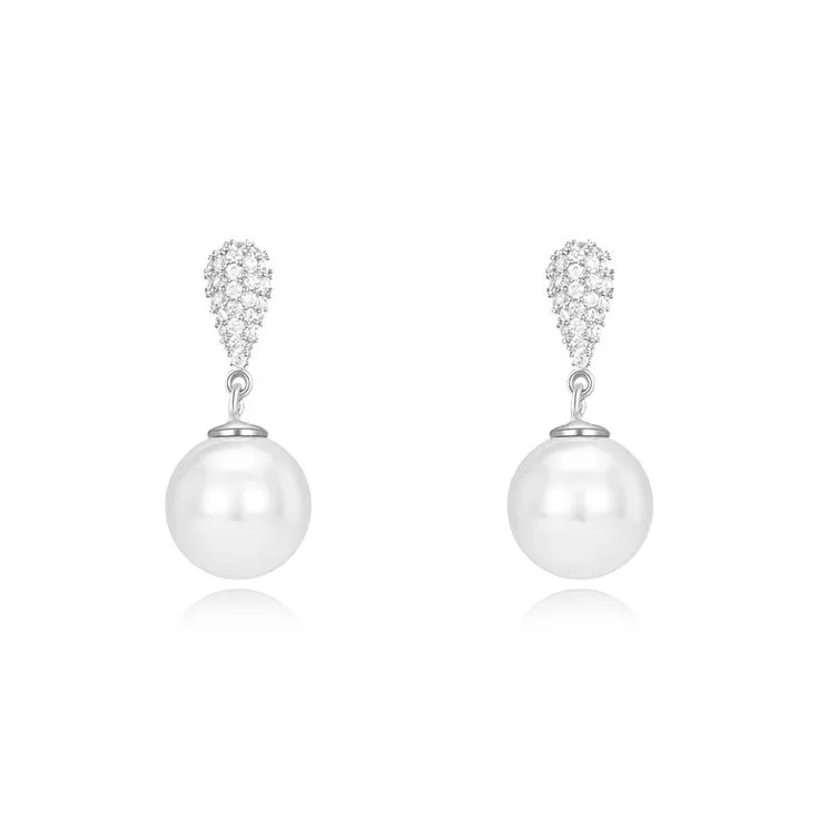 Rhymes Zircon Drop Pearl Gold Plated Copper Clip On Earrings Women's-8