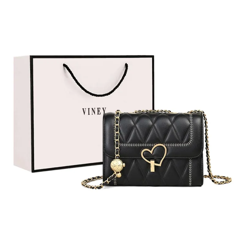 VINEY Cow Leather With Synthetic Leather Shoulder Bag, Crossbody Bag, Small Square Bag Regular Women's Black-0