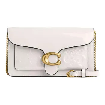 COACH Tabby Patent Leather One Shoulder Crossbody Clutches Small Size Women's White Limestone