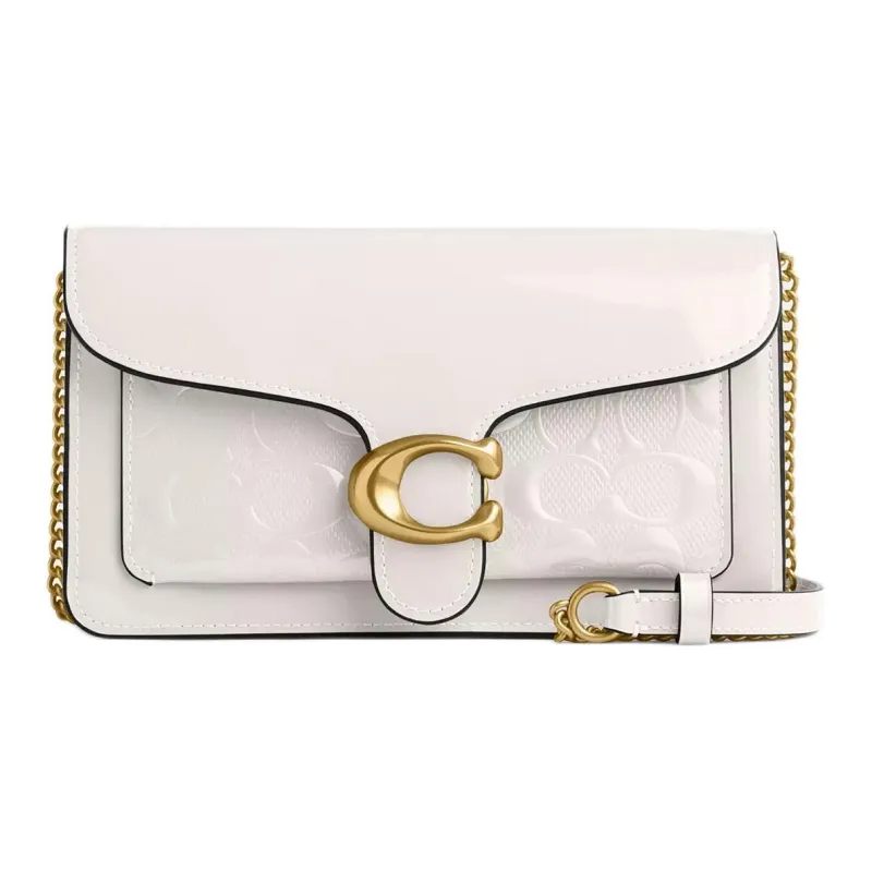 COACH Tabby Patent Leather One Shoulder Crossbody Clutches Small Size Women's White Limestone-0