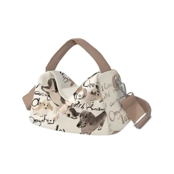 AOSONG Suede Tech Fabric Crossbody Bag Regular Unisex White & Coffee