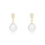 Full Rhinestone Waterdrop Pearl Clip-on Earring-Gold 3365