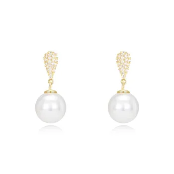Rhymes Zircon Drop Pearl Gold Plated Copper Clip On Earrings Women's