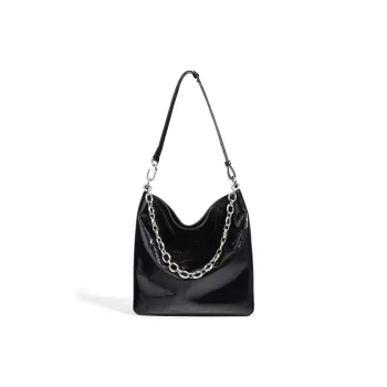 NIUMJ Top Grain Cow Leather Shoulder Bag Regular Women's Star Diamond Black/Snow Cyan