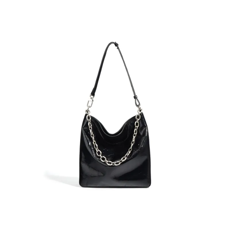 NIUMJ Top Grain Cow Leather Shoulder Bag Regular Women's Star Diamond Black/Snow Cyan-0