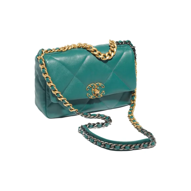 CHANEL 19Bag Sheepskin Flap Bag Handbag, Shoulder Bag, Crossbody Bag Women's Dark Green-1