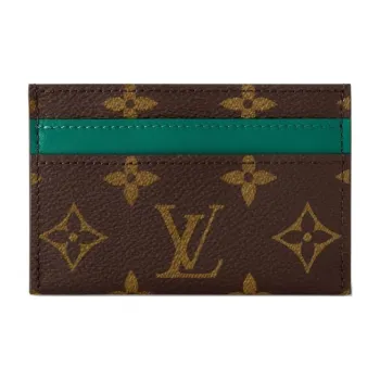LOUIS VUITTON Leather Card Holder Unisex Green & Brown