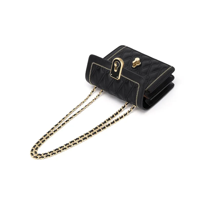 CinvaiKrose Cow Leather With Synthetic Leather Shoulder Bag Medium Size Women's Black/Ecru-4