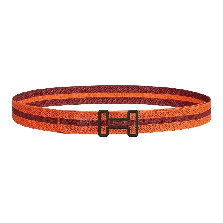 HERMES Nylon Mesh Leather Belts Men's Orange Width: 3.2CM-1