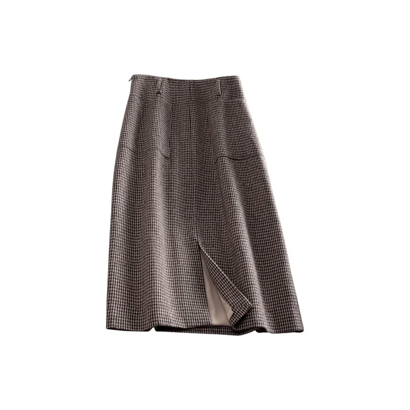 Cypress House Casual Long Skirt Women's Dark Coffee Houndstooth-1