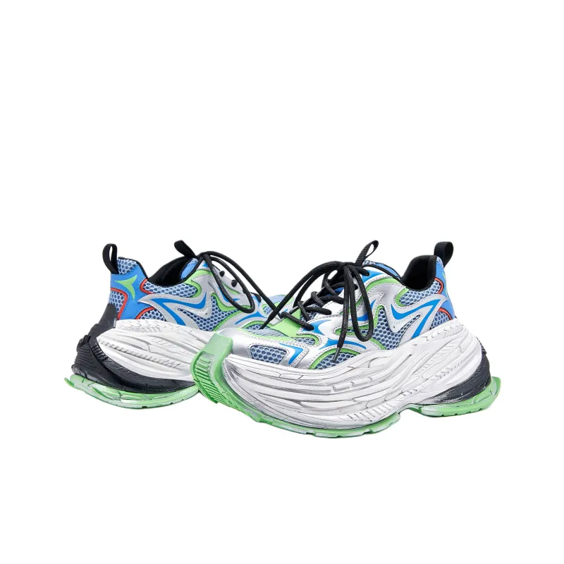 M88M Cushioned Wear Resistant Height Increasing Low Top Chunky Sneakers Unisex Green Silver-3