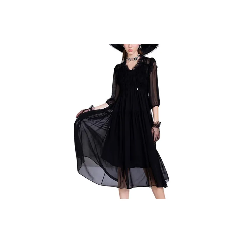BESIONIA SS23 Long Sleeved Dresses Women's Black-3