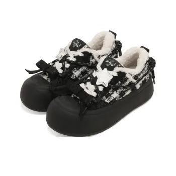TTKJ Warm Cushioning Wear Resistant Height Increasing Low Top Skateboard Shoes Women's Checkerboard Black