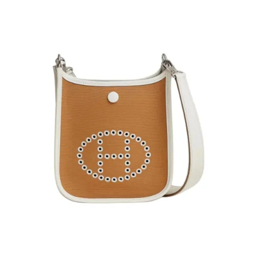 HERMES Evelyne Officier Canvas With Swift Calfskin Evelyn Shoulder Bag, Crossbody Bag Women's Sand Dune & Light Gray