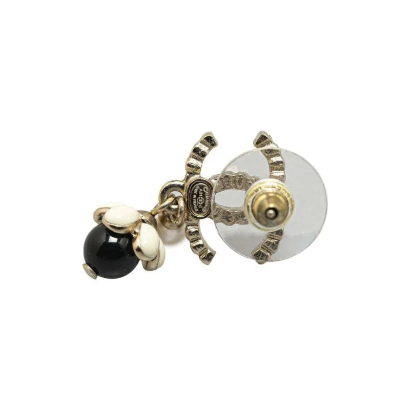 CHANEL 20th Century Plated Rhinestones Pearl Cc Drop Push Back Costume Earrings-2
