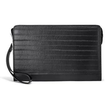FAIRWHALE Top Grain Cow Leather Clutch Regular Men's Elegant Black