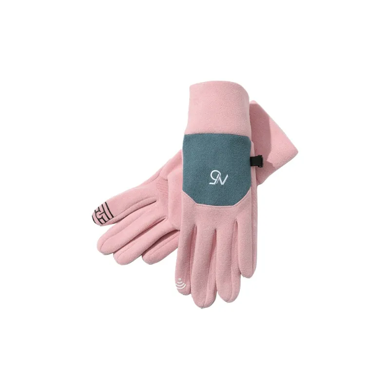 15 MINS Polyester Elastane Knit Gloves Women's Black Dark Gray Khaki Pink-8