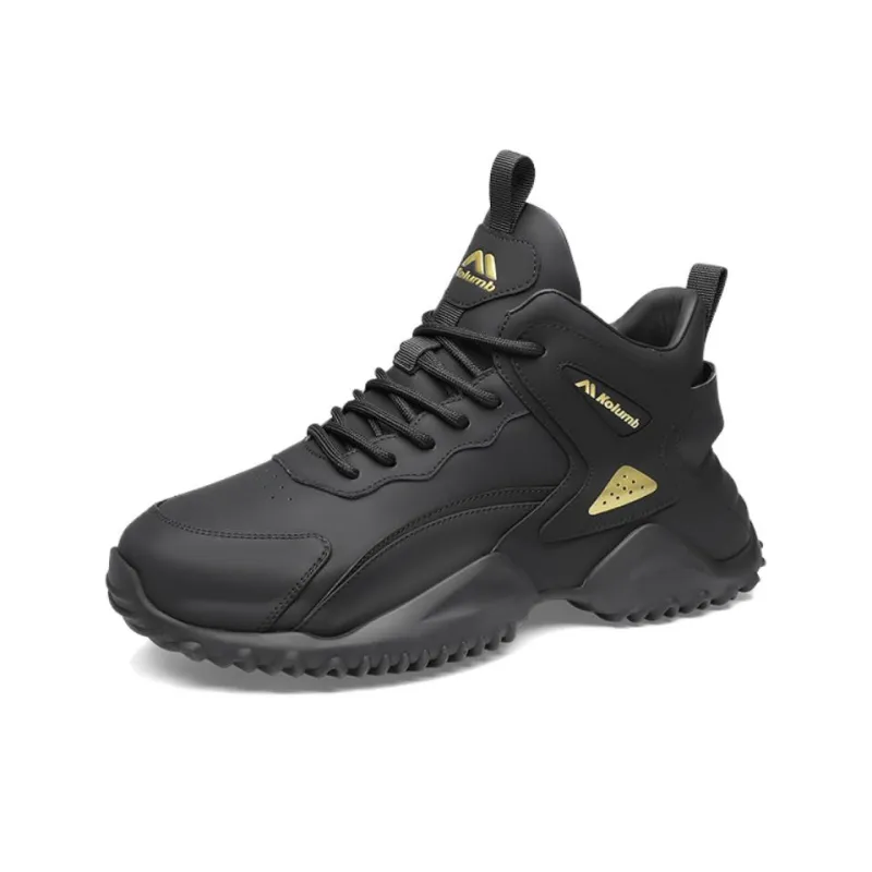KOLUMB Anti Slip And Wear Resistant Water Resistant High Top Casual Shoes Men's Black Gold-0