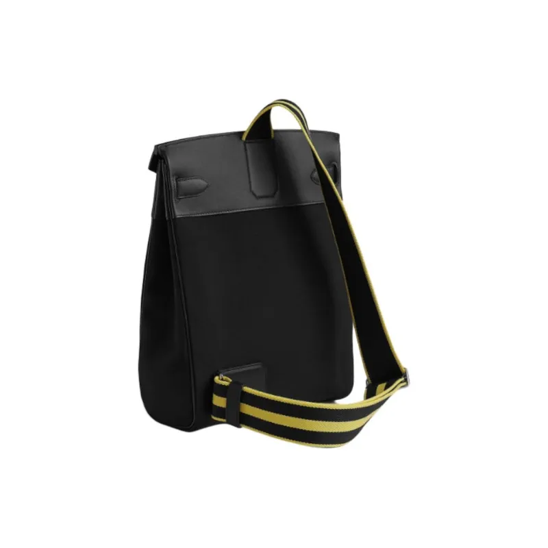 HERMES Hac A Dos Woolycot Canvas With Swift Leather Shoulder Bag Large Size Women's Black/Stone Grey-2